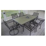 7 pc Outdoor Metal Patio Dining TableSet-weathered