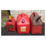3 Plastic Gas Cans, 2-5 Gallon and 1-2 Gallon
