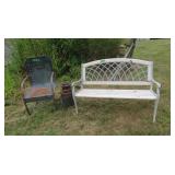 Garden Bench, Vintage Metal Chair & Milk Jug, As
