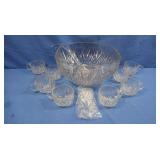 Vintage Crystal Punch Bowl w/7Cups