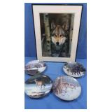 Wolf Print&4 Winter Guardians Collector Plates