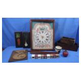 Vintage CheeseBoxes, Framed Needlepoint,Wood Decor