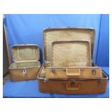 3 Pc Vintage Feather Lite Train Case&Suitcases