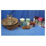 Wicker Tray & Plates, Flameless LED Pillar