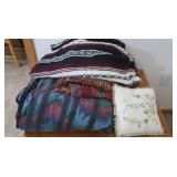 Quilt 81x64, 2 Afghan Blankets and Small Pillow