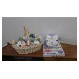 Shelf contents of Basket of Thread and boxes of