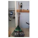 30" Leaf Rake, Snow Shovel, 2 Push Brooms, Shovel