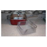 Red Copper Square Pan w/fryer Basket & Steamer
