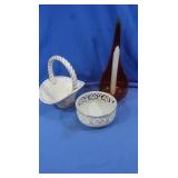 Amberina Candle Holder, Ceramic Basket