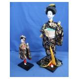 2 Oriental Dolls on Stands 16 1/2"H&9 1/2"H