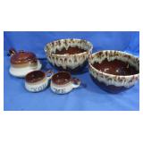 Drip Glaze Bowls, Cups, Teapot(Brown & Tan)