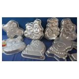 9 Alum. Cake Molds, Incl Santa Claus & More