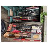 Lg Lot of Drill Bits in Metal Tool Box &more