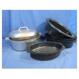 Aluminum Roaster, 3 Granite Ware Roasters, No