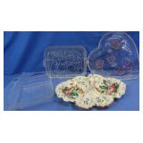 Italian Cermaic Relish Dish, Clear Glass