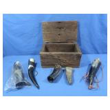 Wooden Box 13x7.75x6.5"H w/"horn" Carved Items