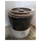 6 Gal Stoneware Crock w/lid,14"H,chipped on