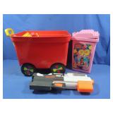 Plastic Toy Wagon w/Mega Blocks Nerf Gun
