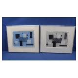 2 Framed Fabric Collages,signed,15.25x13"