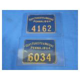 2 Vintage Metal Dept Forests&Waters PA 1964 Tags