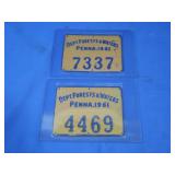 2 Vintage Metal Dept Forests&Waters PA 1961 Tags