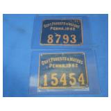 2 Vintage Metal Dept Forest&Waters PA 1962 Tags