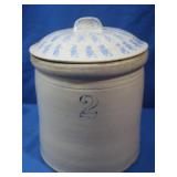 2 gal Stoneware Crock w/lid,9.25"H,no cracks