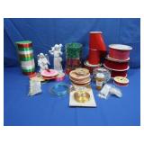 Christmas Ribbons&2 Unpainted Ceramic Figures