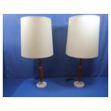 2 Marble based,wooden Table Lamps-30.25"H