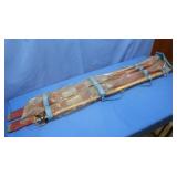 Vintage Wooden Skis & Poles-approx 48"L