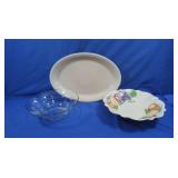 Lg Fiestaware Platter, Ceramic Serving Bowl&Glass