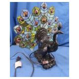 Resin Peacock Lamp w/Stained Glass Tail