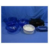 Blue Pyrex Mixing Bowls, Longaberger Baking Dish,
