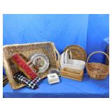Wicker Baskets & Pewter Collector Plates