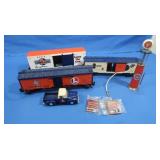 3 Lionel Box Cars,Toy Gas Pump,Diecast Truck