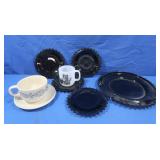 Cracker Barrel Black Glass Chargers,Coffee&Soup