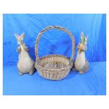 Easter Basket w/ 2 Sisal Bunnies