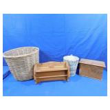 Vintage Wood Towel Holder Shelf, small wood box &