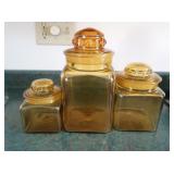 Vintage LE Smith Amber Glass Cannisters