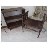Vintage Oak Bustle Chair & Wood Shelf 29.5x31x12
