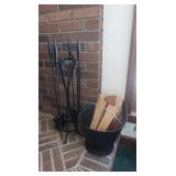 Cast Iron Fireplace Tools & wood Bucket