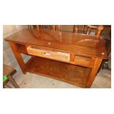 Wooden Table w/Shelves&Basket w/Glass Top