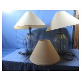 2 Clear Glass Table Lamps w/Metal Cage 24"H&Extra