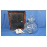 Lg Glass Container w/lid,14"H&Pic Frame