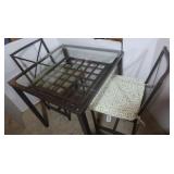 Metal&Glass Table 28.5" Square, 30"H w/2 Bamboo