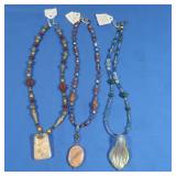 3 Genuine Stone Necklaces-Jasper,Agate,Prehnite,