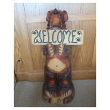 Wood Carved Bear Welcome Sign 38"T