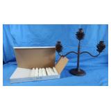 3 Candle Candelabra 14"L w/Box of Candles