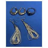 2 Pr. Sterling Earrings,Sterling Ring w/Onyx 10gr