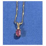 14K Ruby Pendant w/Diamond&24" Chain 1.6gr